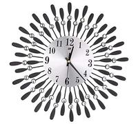 Cpolebev Grande Horloge Murale De 15Pouces 3D Style De Soleil De Strass Brillant Décoration Moderne De Salon (Noir)
