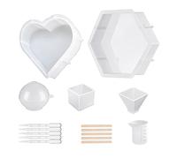 Cpolebev Grands Moules en Silicone pour Résine Époxy, Conservation des Fleurs, Y Compris Hexagone, Cœur, Sphère