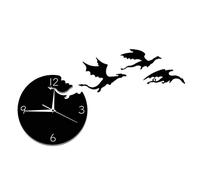 Cpolebev Horloge Murale Acrylique Dragon Volant Muet DIY Autocollant Mural Horloge Murale DéCoration de la Chambre des Enfants Miroir Horloge Murale