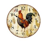 Cpolebev Horloge Murale de Cuisine 10 Pouces Coq Rustique Horloge Murale Silencieuse sans Tic- Horloge Murale Ronde à Quartz à Piles