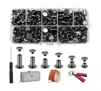 Cpolebev Kit Assorti de 150 Vis Chicago, 6 Tailles de Rivets en Cuir à TêTe Plate Ronde M5 Vis de Reliure Chicago pour DéCorer Noir