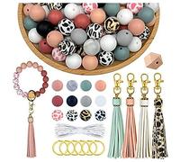 Cpolebev Kit de 100 Perles en Silicone de 15 mm pour la Fabrication de Porte-Clés, pour Lanières de Bracelet avec Porte-Clés et Pompons