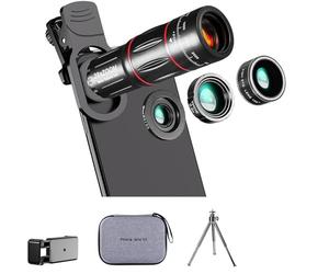Cpolebev Kit D'Objectif de la Caméra pour Téléphone pour la Plupart des Smartphones Version 28x Téléobjectif 20x Macro 0,6X Grand Angle Fisheye 198 °