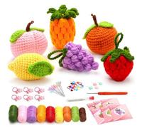 Cpolebev Kits Complets de Crochet pour Débutants, Kit de Crochet à Fruits 6 Pièces avec Marqueurs à Tricoter, Boule de Facile, Instructions D'Installation Faciles