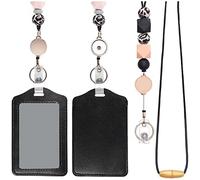 Cpolebev Longes RéTractables pour Badges D'Identification et Porte-CléS avec Support en Cuir PU Longes D'Enseignant Breakaway pour Femme Noir