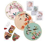 Cpolebev Lot de 3 Kits de DéMarrage à Broder pour DéButants, Kits de Point de Croix pour Adultes Comprenant 3 Tissus à Broder avec Motif Oiseaux.