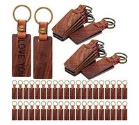 Cpolebev Lot de 50 Ébauches de Porte-Clés en Cuir Ébauches de Porte-Clés en Bois Étiquettes en Bois Porte-Clés en Bois