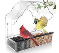 Cpolebev Mangeoires à Oiseaux de Fenêtre pour L'Extérieur, Mangeoire de Fenêtre à Oiseaux Transparente avec 3 Feuilles Adhésives Fortes, Nichoir à Oiseaux en Acrylique Transparent C
