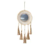 Cpolebev Miroir Boho Antique avec Décoration Ronde Faite à la Main à Franges de Perles de Bois