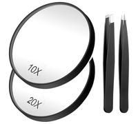 Cpolebev Miroir Grossissant 20X + 10X avec 2 Ventouses. Miroir de Voyage Grossissant avec Pincettes.