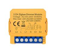 Cpolebev Module de Commutation de Gradateurs Intelligents Tuya Zigbee, Contrôle 2 Canaux des Lumières LED, Interrupteur à Intensité Variable, Gradation Continue + Commande Vocale
