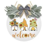 Cpolebev Panneaux de Bienvenue pour Porte D'Entrée - Décorations de Porte Décorations Murales pour Les Vacances - Décoration Murale avec Nains, Tournesols, Nœud Blanc Facile à Utiliser 30 X 30 cm