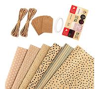 Cpolebev Papier d'emballage Cadeau Kraft, Papier d'emballage d'anniversaire, 6 Feuilles de Papier d'emballage Kraft Marron avec éTiquettes, Cordes de et Autocollant