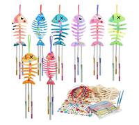 Cpolebev Paquet 12 Kits Carillons Éoliens Artisanat pour Enfants Arts et Travaux Manuels en Bois pour Filles et Garçons Créez Votre Propre Carillon à Vent en Forme de Poisson