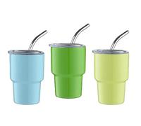 Cpolebev Paquet de 3 Mini-Gobelets Verres à Shot à Double Paroi avec Paille et Couvercle, 2Oz (B)