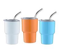 Cpolebev Paquet de 3 Mini-Verres à Shot Mini-Gobelets Verres à Shot à Double Paroi avec Paille et Couvercle, 2Oz (C)