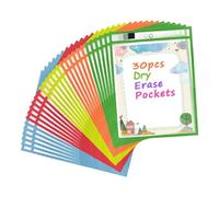 Cpolebev Paquet de 30 Pochettes Effaçables à Sec, Porte-Billets Réutilisables, Protecteurs de Pages en Plastique Transparent PET, Fournitures D'Organisation pour L'École