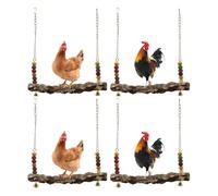 Cpolebev Paquet de 4 Balançoires pour Oiseaux de Poulet, de Balançoire en Bois Naturel, Support en Bois pour Poussin, Accessoires de Poulailler Sûrs pour Oiseau, Perroquet