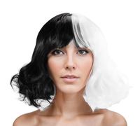 Cpolebev Perruques Courtes avec Frange Longueur D'éPaule Perruque OnduléE pour Femme Perruque Courte BoucléE pour Femme (Noir et Blanc)