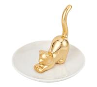 Cpolebev Porte-Bague de Posture de Chat Plat de Queue de Chat Doré Plateau à Anneau Plats Ronds Plateau à Bibelots Rangement de en Céramique Maison Facile à Utiliser Env. 10,5 X