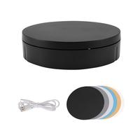 Cpolebev PréSentoir Rotatif Motorisé, Plateau Tournant de Photographie à 360 DegréS avec 6 ArrièRe-Plans en PVC, Batterie/Alimentation USB Noir
