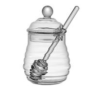 Cpolebev Réservoir en Verre Borosilicaté Haute Qualité 1 Ensemble de Conteneur de Stockage de Miel avec Cuillère, Couvercle et Bouteille de Miel pour Fête à Domicile.