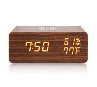 Cpolebev RéVeil NuméRique, TempéRature et Humidité RéVeil LED Horloge éLectronique TéLéPhone Intelligent Chargeur sans (Marron)