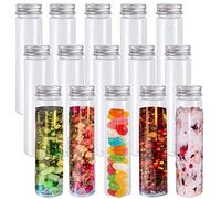 Cpolebev Tube à Essai en Plastique 15 PièCes 110 ML, Tubes à Essai Plats Transparents, Tubes à Essai en Plastique avec Bouchons à Vis pour Bonbons, Haricots, DéCor de FêTe