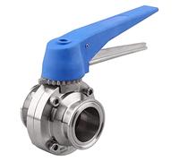 Cpolebev Vanne Papillon avec PoignéE de DéClenchement Bleue en Acier Inoxydable 304 Tri-Clamp (Vanne Papillon Tri Clamp de 1,5 Pouce)