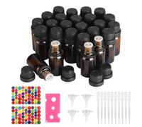 CPROSP 25pcs 10ml Bouteille en Verre Ambré, Bouteilles D'huile Essentielle, Flacon en Verre avec Compte-Gouttes en Plastique, TréMies à Entonnoir et Autocollant pour L'Aromathérapie, les Parfums