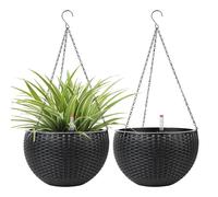 CPROSP 2pcs 28cm Auto-arrosage des Plants Suspendu Savec Indicateurs de Niveau d'eau, Pot de Fleur Suspendu Auto avec Égouttoir Et Chaîne pour lntérieur et Extérieur, Plafonds, Balcons Noir