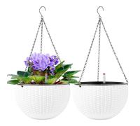 CPROSP 2pcs 28cm Auto-arrosage des Plants Suspendu Savec Indicateurs de Niveau d'eau, Pot de Fleur Suspendu Auto avec Égouttoir Et Chaîne pour lntérieur et Extérieur, Plafonds, Balcons Blanc