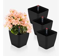 CPROSP 4pcs Pot à Réserve d'eau Interieur Noir, Pot de Fleur Auto Arrosage 13,7 * 13,5 cm, Bac à Fleurs Auto-Irrigation avec Jauge de Niveau
