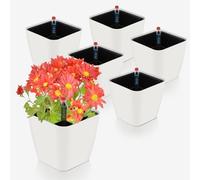 CPROSP 6pcs Pot à Réserve d'eau Interieur Blanc, Pot de Fleur Auto Arrosage 13,7 * 13,5 cm, Bac à Fleurs Auto-Irrigation avec Jauge de Niveau