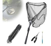CPROSP Épuisette de Pêche Pliable Télescopique 90CM, Set d'épuisette de Pêche avec Décrocheur et Pince, Filet et Épuisette de Bassin Caoutchoutée, Epuisette Carpe pour Truite, Salmon, Basse