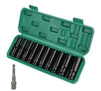 CPROSP Jeu de 11 douilles pour clé à choc 1/2", Ensemble de rondelles longues 1/2" 10, 12, 13, 14, 15, 16, 17, 19, 22, 24 mm, Jeu de douilles à choc avec boîtier en plastique