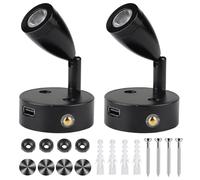 CPROSP Lot de 2 Lampe 12v led Camping Car à intensité variable avec USB 3-6000 K, spot LED 3W 12 V Lampe de lecture pour Intérieur Lumière LED Interrupteur réglable, 180 lm, 59 x 97 mm, noir