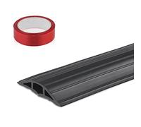 CPROSP Passe Câble Sol 2M, Passage Plancher Souple Noir, 3 Passages pour Câbles et Fils, Protecteur Couvre-Câble de Sol 200 cm x 6,4 cm, avec Une Bande Adhésive Double Face de 500 * 3 cm