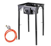 CPROSP Réchaud à gaz portable en fonte 10kw, réchaud de camping 40×40×76cm, réchaud à gaz 4 pieds pour bouteille de gaz, réchaud à gaz 1 flamme avec tuyau de gaz propane de 1,5 m et régulateur de