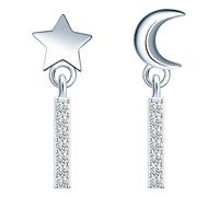 CPSLOVE Boucles d'oreilles élégantes en Argent 925 pour Femme Fille Boucles d'oreilles asymétriques étoile et lune Pendantes d'oreilles zirconia étincelantes Bijoux de mariage