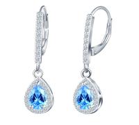 CPSLOVE Boucles d'oreilles femmes en pierres précieuses - Pendantes d'oreilles zircones bleu océan de goutte à fermoir français - Créoles en argent 925 - Bijoux étincelants pour mariages quotidien