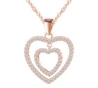 CPSLOVE Collier cœur pour femme en argent 925, pendentif double cœur squelette avec zircon pour fille, élégant bijou fantaisie avec une chaîne de 45 cm, Or rose