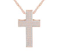 CPSLOVE Collier femme en argent 925, pendentif croix avec zircons pour fille, élégant bijou fantaisie avec une chaîne de 45 cm, Or rose