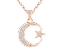 CPSLOVE Collier lune créatif pour femme en argent 925, pendentif lune étoile avec zircon pour fille, élégant bijou fantaisie avec une chaîne de 45 cm, Or rose