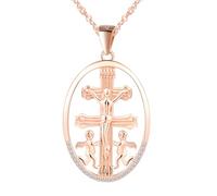 CPSLOVE Collier ovale vintage pour femme en argent 925, pendentif de croix religieuse Jésus, élégant bijou fantaisie avec une chaîne de 45 cm, Or rose