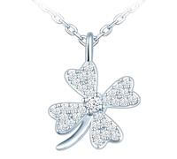 CPSLOVE Collier Pendentif de Trèfle Créatif en Argent 925 pour Femme Fille Pendentif de Zircon Étincelant Colliers Court de Clavicule en Argent