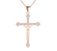 CPSLOVE Collier religieux pour femme en argent 925, pendentif de croix Jésus, élégant bijou fantaisie avec une chaîne de 45 cm, Or rose