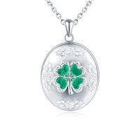 CPSLOVE Colliers photos en argent 925 pour femme, Médaillon créatif, Pendentif trèfle à quatre feuilles vert, Bijoux fantaisie