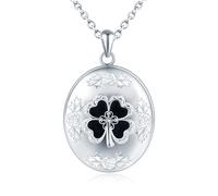 CPSLOVE Colliers photos en argent 925 pour femme, Médaillon créatif, Pendentif trèfle à quatre feuilles noir, Bijoux fantaisie