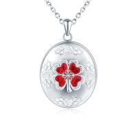 CPSLOVE Colliers photos en argent 925 pour femme, Médaillon créatif, Pendentif trèfle à quatre feuilles rouge, Bijoux fantaisie